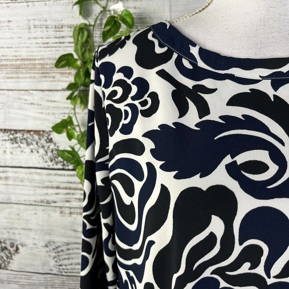 Ann Taylor Loft Dress size Small Black Blue Floral Boho Straight Knee Wedding - Picture 8 of 15